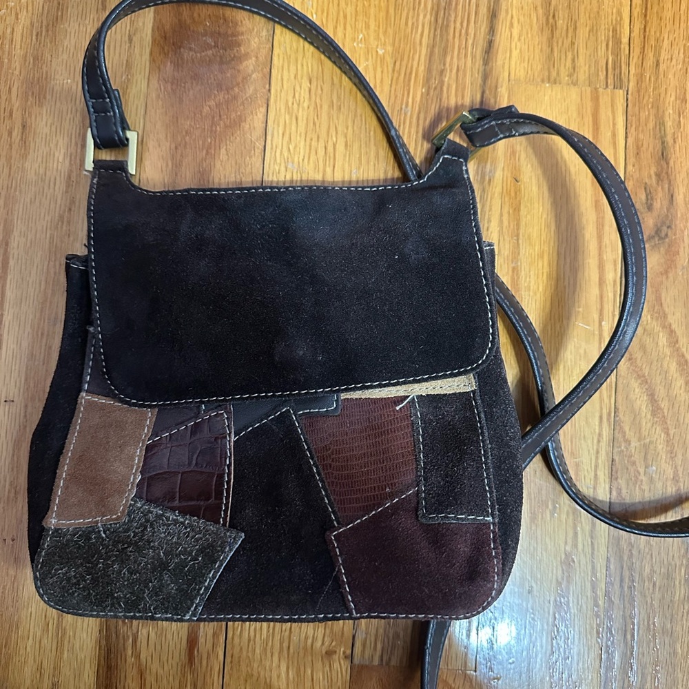 Patchwork Brown Suede Crossbody Bag - image 1